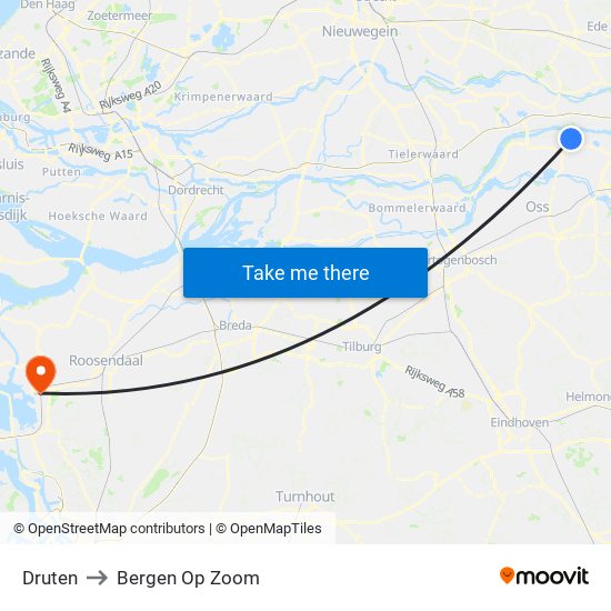 Druten to Bergen Op Zoom map