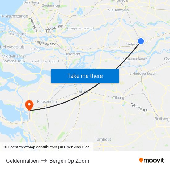 Geldermalsen to Bergen Op Zoom map