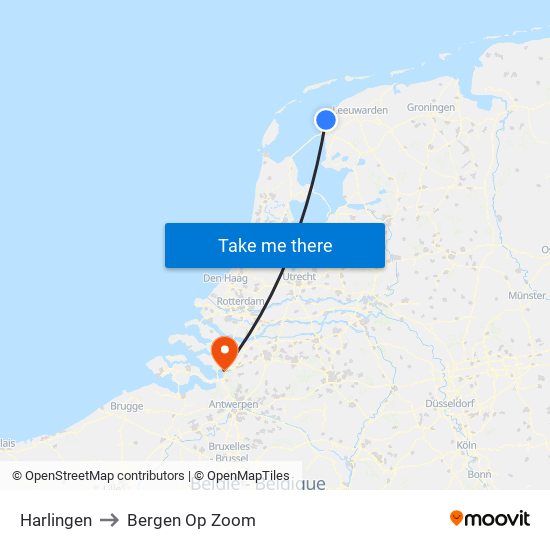 Harlingen to Bergen Op Zoom map