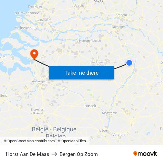 Horst Aan De Maas to Bergen Op Zoom map