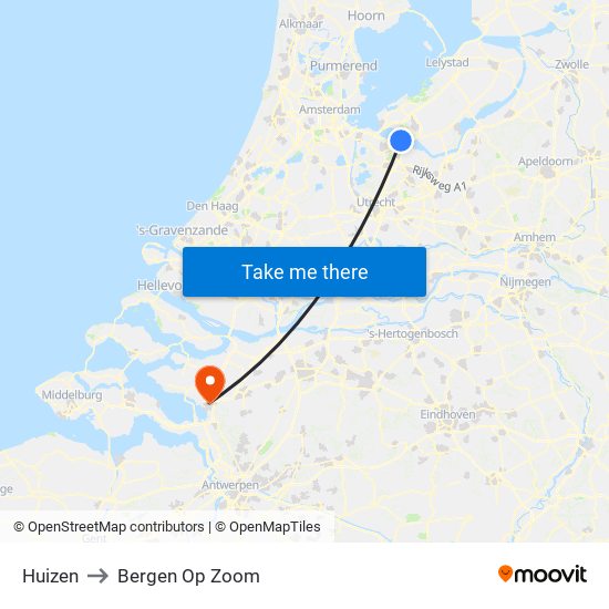 Huizen to Bergen Op Zoom map