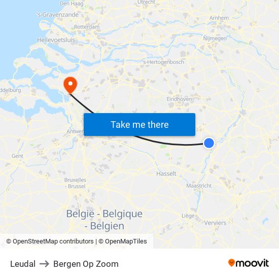 Leudal to Bergen Op Zoom map