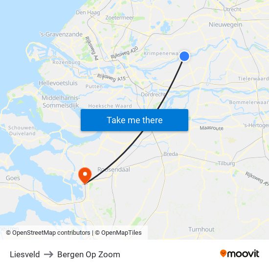 Liesveld to Bergen Op Zoom map