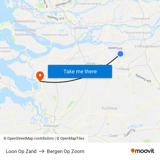 Loon Op Zand to Bergen Op Zoom map