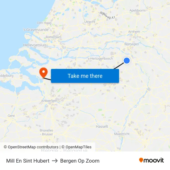 Mill En Sint Hubert to Bergen Op Zoom map