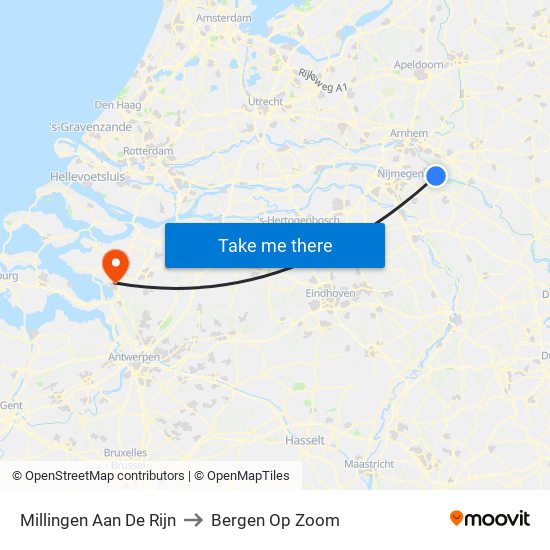 Millingen Aan De Rijn to Bergen Op Zoom map