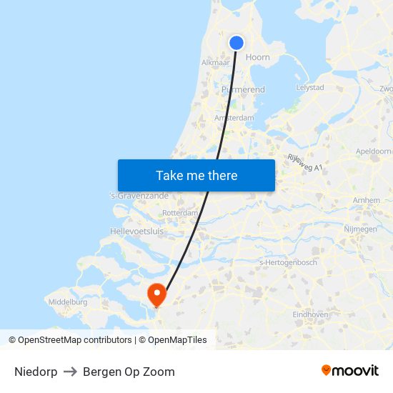 Niedorp to Bergen Op Zoom map