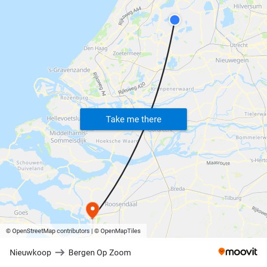 Nieuwkoop to Bergen Op Zoom map