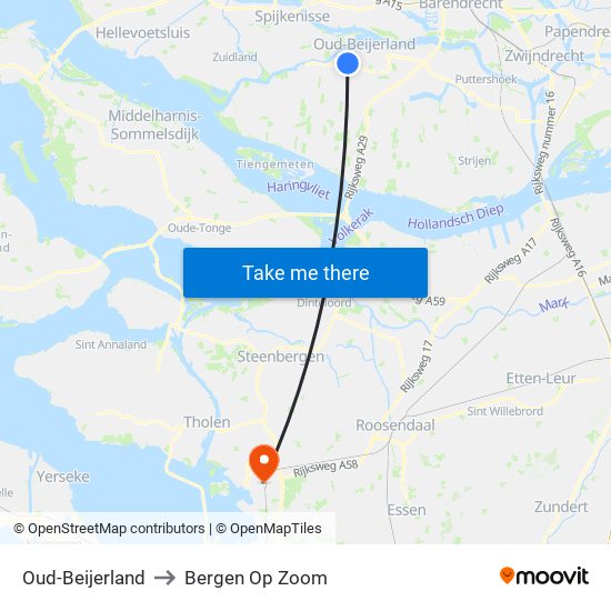 Oud-Beijerland to Bergen Op Zoom map