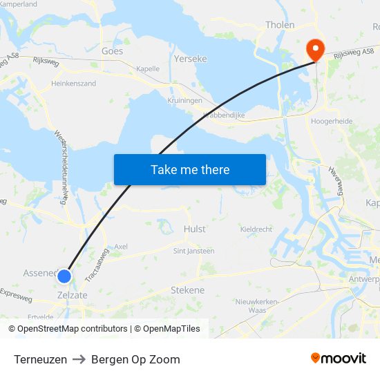 Terneuzen to Bergen Op Zoom map