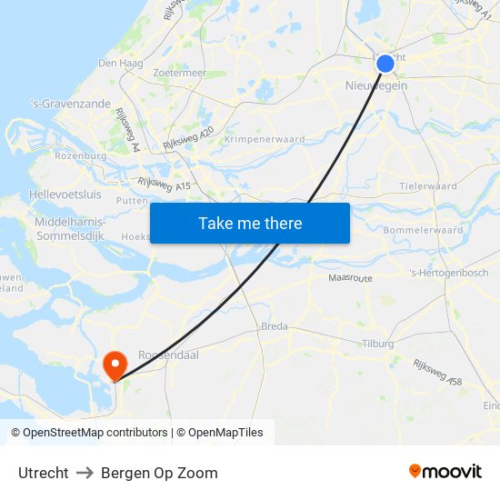 Utrecht to Bergen Op Zoom map