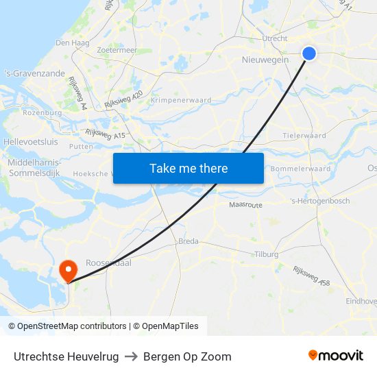 Utrechtse Heuvelrug to Bergen Op Zoom map