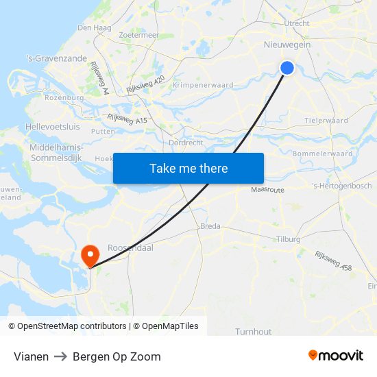 Vianen to Bergen Op Zoom map