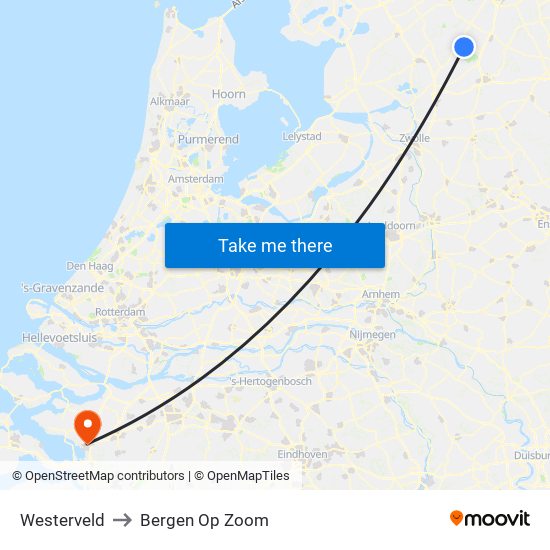 Westerveld to Bergen Op Zoom map