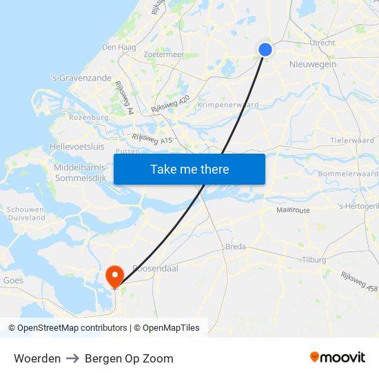 Woerden to Bergen Op Zoom map