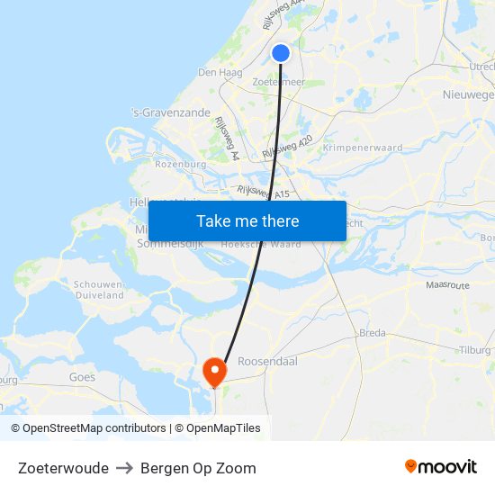 Zoeterwoude to Bergen Op Zoom map