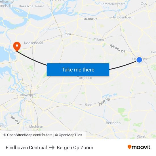 Eindhoven Centraal to Bergen Op Zoom map