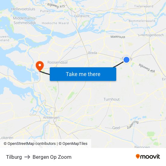 Tilburg to Bergen Op Zoom map