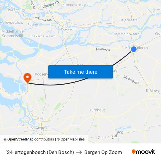 'S-Hertogenbosch (Den Bosch) to Bergen Op Zoom map