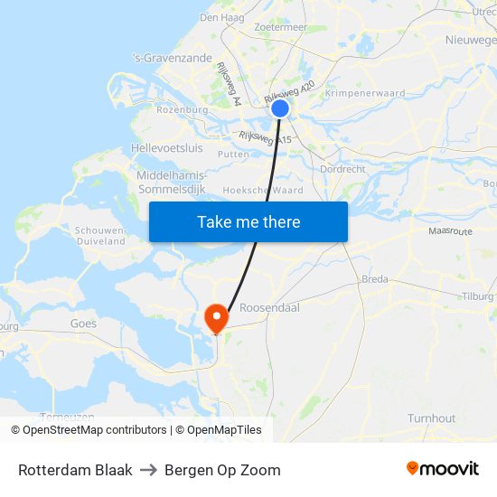 Rotterdam Blaak to Bergen Op Zoom map