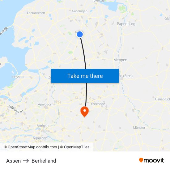 Assen to Berkelland map