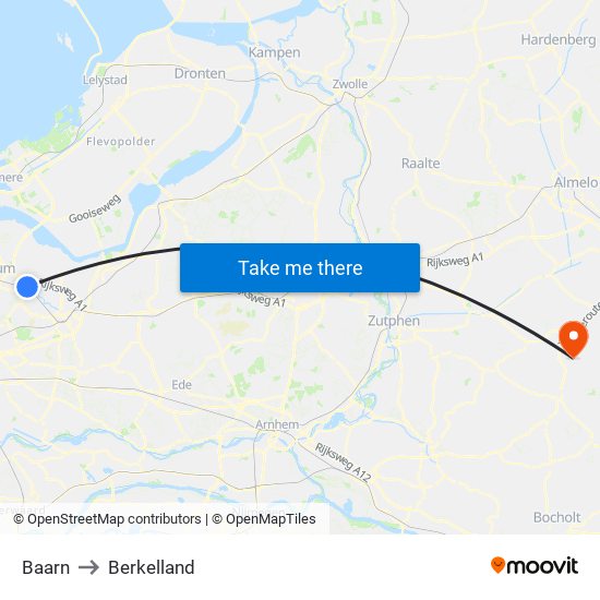 Baarn to Berkelland map