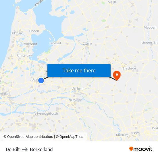 De Bilt to Berkelland map