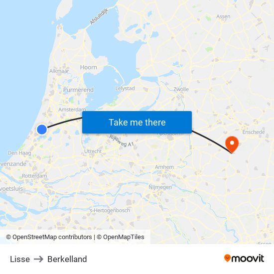 Lisse to Berkelland map