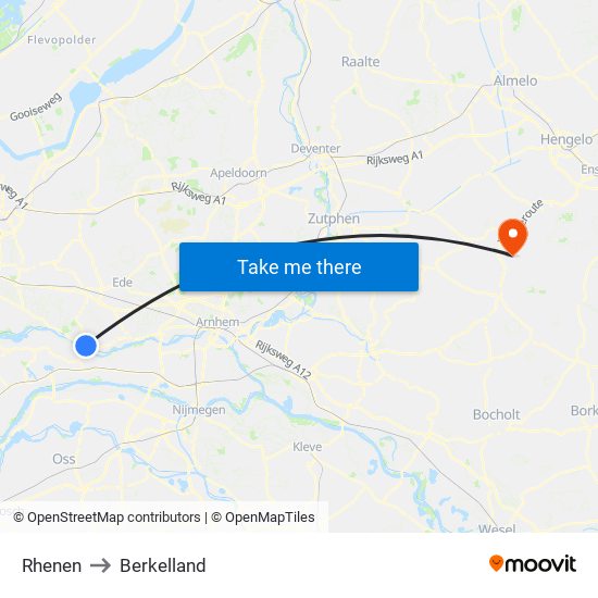 Rhenen to Berkelland map