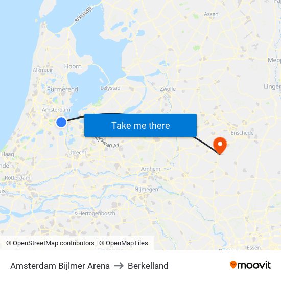 Amsterdam Bijlmer Arena to Berkelland map