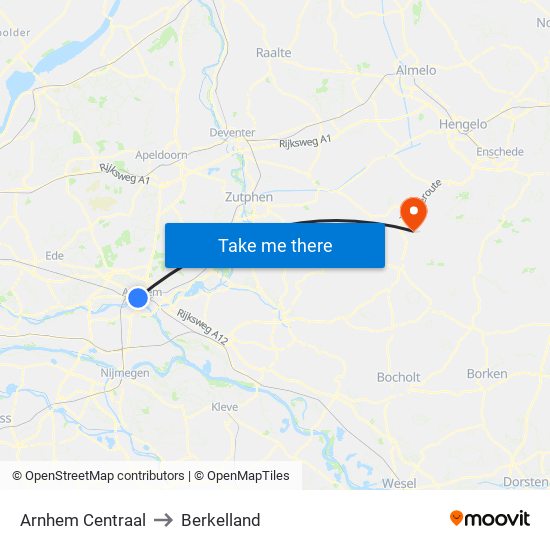 Arnhem Centraal to Berkelland map