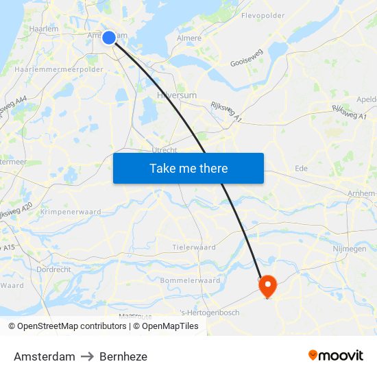 Amsterdam to Bernheze map