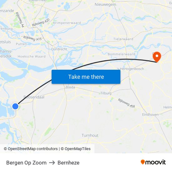 Bergen Op Zoom to Bernheze map