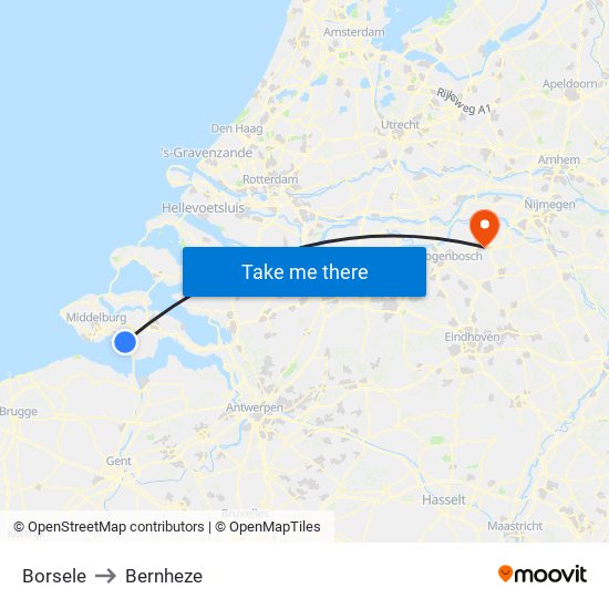 Borsele to Bernheze map