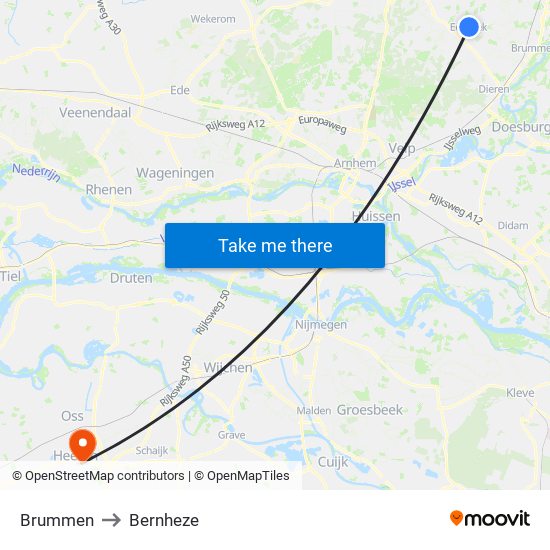 Brummen to Bernheze map