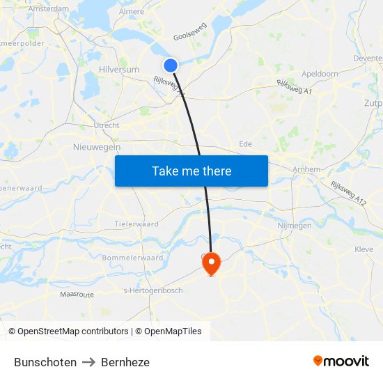 Bunschoten to Bernheze map