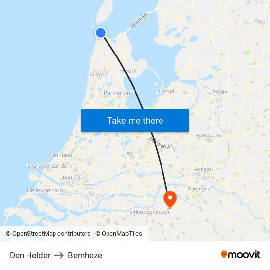 Den Helder to Bernheze map