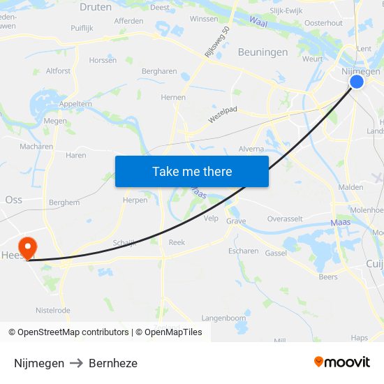 Nijmegen to Bernheze map