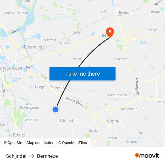 Schijndel to Bernheze map