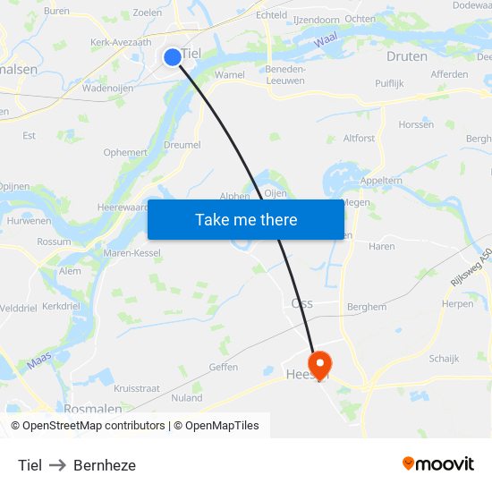 Tiel to Bernheze map