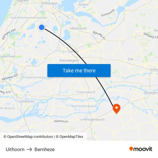 Uithoorn to Bernheze map