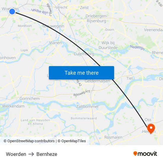 Woerden to Bernheze map