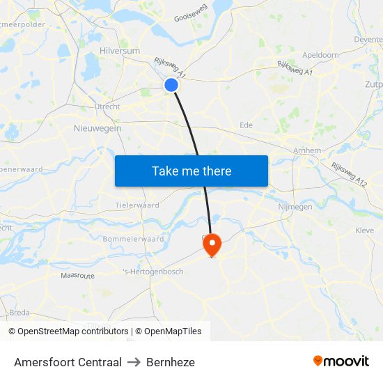 Amersfoort Centraal to Bernheze map