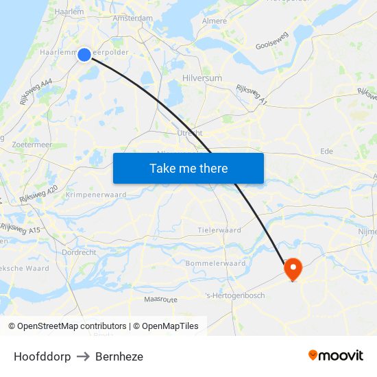Hoofddorp to Bernheze map