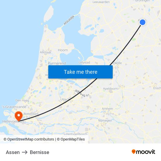 Assen to Bernisse map