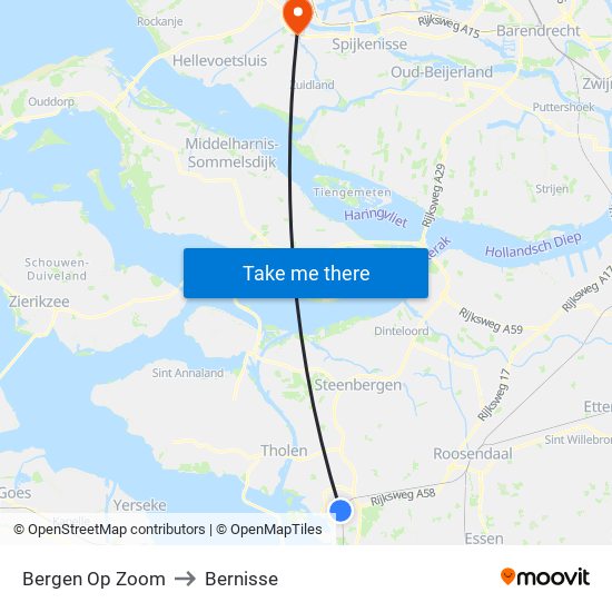 Bergen Op Zoom to Bernisse map