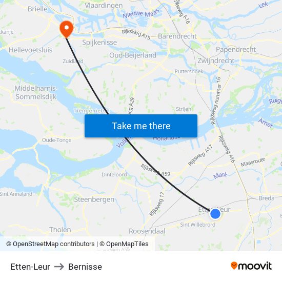 Etten-Leur to Bernisse map