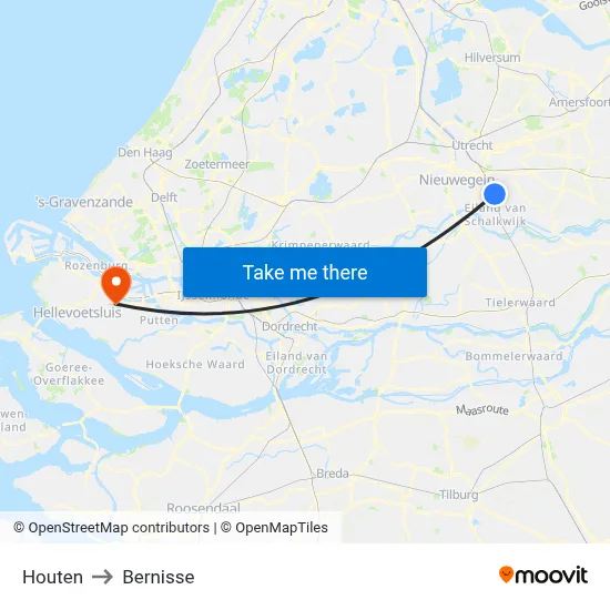 Houten to Bernisse map