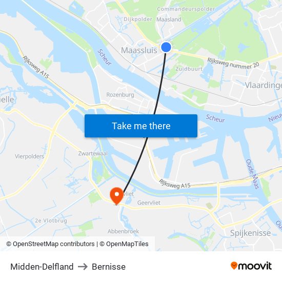 Midden-Delfland to Bernisse map