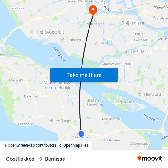 Oostflakkee to Bernisse map